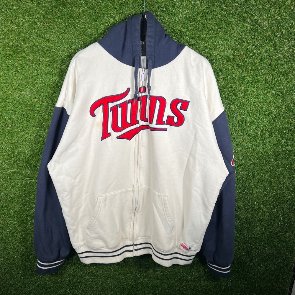 Stitches MLB Minnesota Twins Full Zip Hoodie Mens XL Cream Navy Blue Varsity
